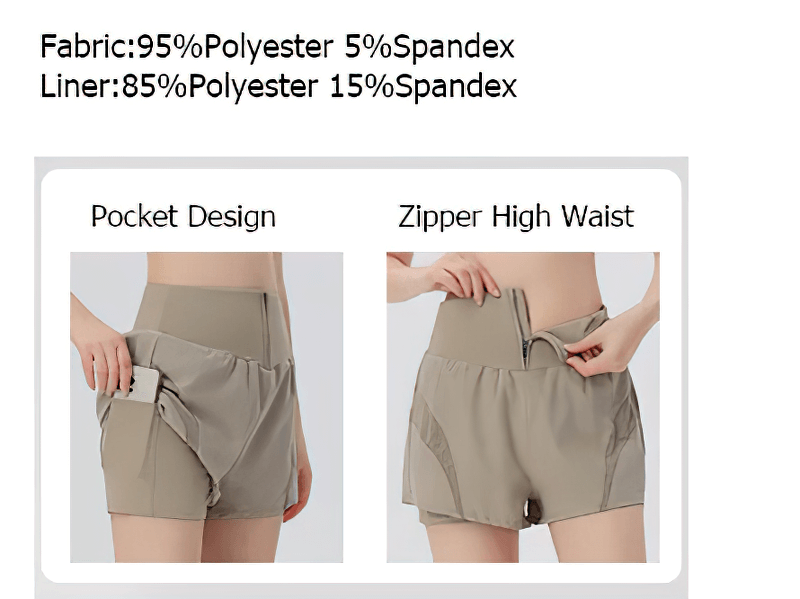 Women's gym shorts with pocket and zipper high waist in breathable mesh for workouts.